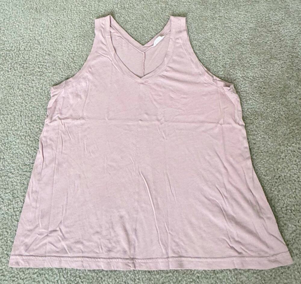 Caslon Pink V-Neck Wide Strap Knit Tank Top 60/40 Cotton Modal Women’s Large